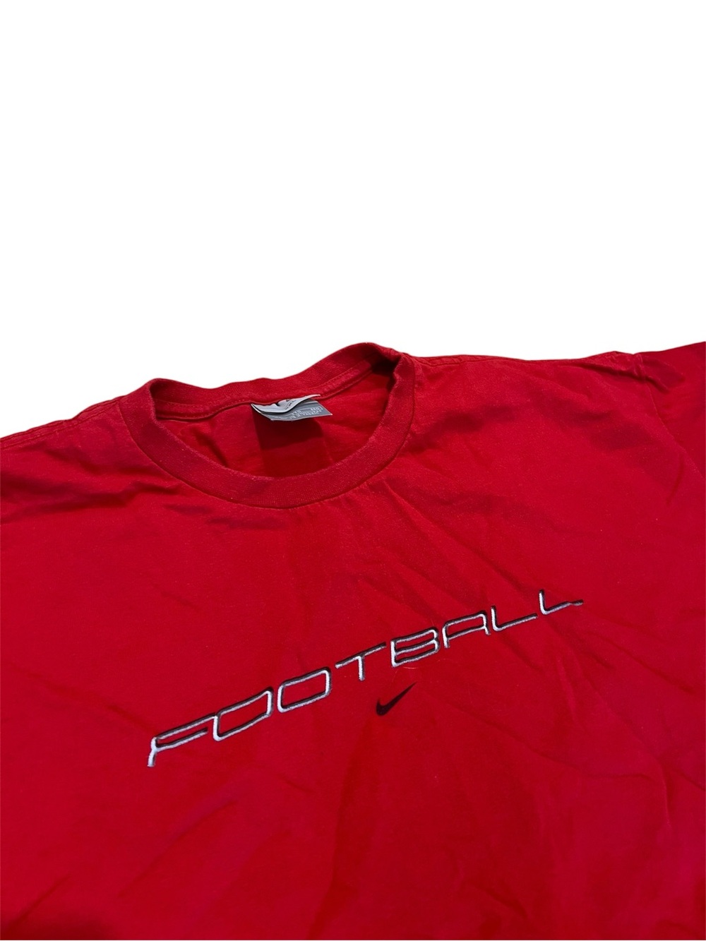Nike Red Crewneck Tee with 'FOOTBALL' Embroidery